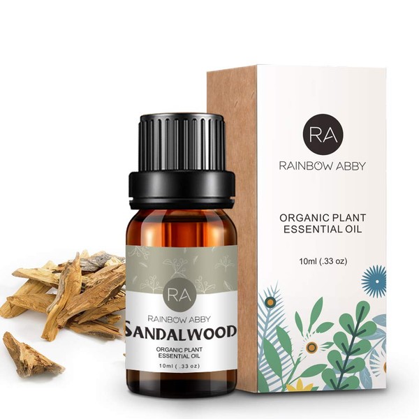 RAINBOW ABBY Sandalwood Essential Oil 100% Pure Premium Grade Aromatherapy Oil for Diffuser, SPA, Perfumes, Massage, Skin Care, Soaps, Candles - 10ml