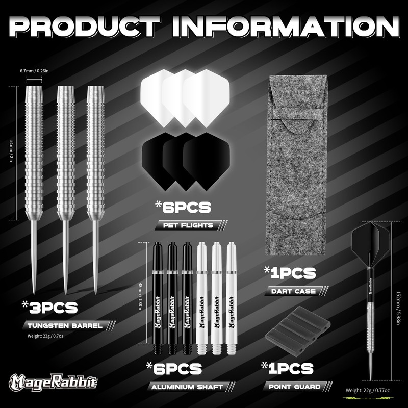MageRabbit Professional Darts Tungsten Set, Steel Tip Darts 90% Tungsten