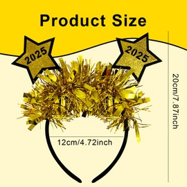 iwiio Happy New Year Headband, New Years Eve Star Headband with Tinsel, Glitter Tiara Hair Accessories for Kids Adults New Year Hair Band Shiny New Year's Eve Photo Booth Props (2025, Gold)