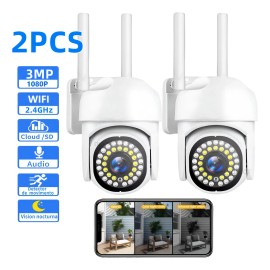 2 unidades Cámara de Seguridad Dheot GQ26 Exterior Wifi Hd 360° Visión Alarma color Blanco