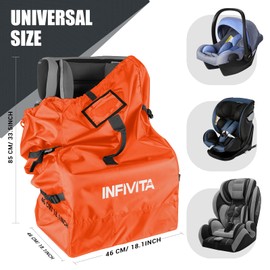 INFIVITA Transport Bag Child Seat - Pushchair Transport Bag Aeroplane 600D Oxford Fabric, Child Seat Transport Bag with Cover, ID Window, Floor Cushion, 45 x 45 x 85 cm, Orange, orange, Car seat
