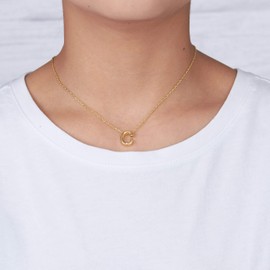 Philip Jones Gold Plated Initial Necklace Letter C Created with Zircondia® Crystals