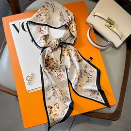 MEDUOLA Women's Scarf 145 cm x 15 cm Long Silk Scarf Printed with Flowers and Various Patterns Elegant Accessories, Flowers I