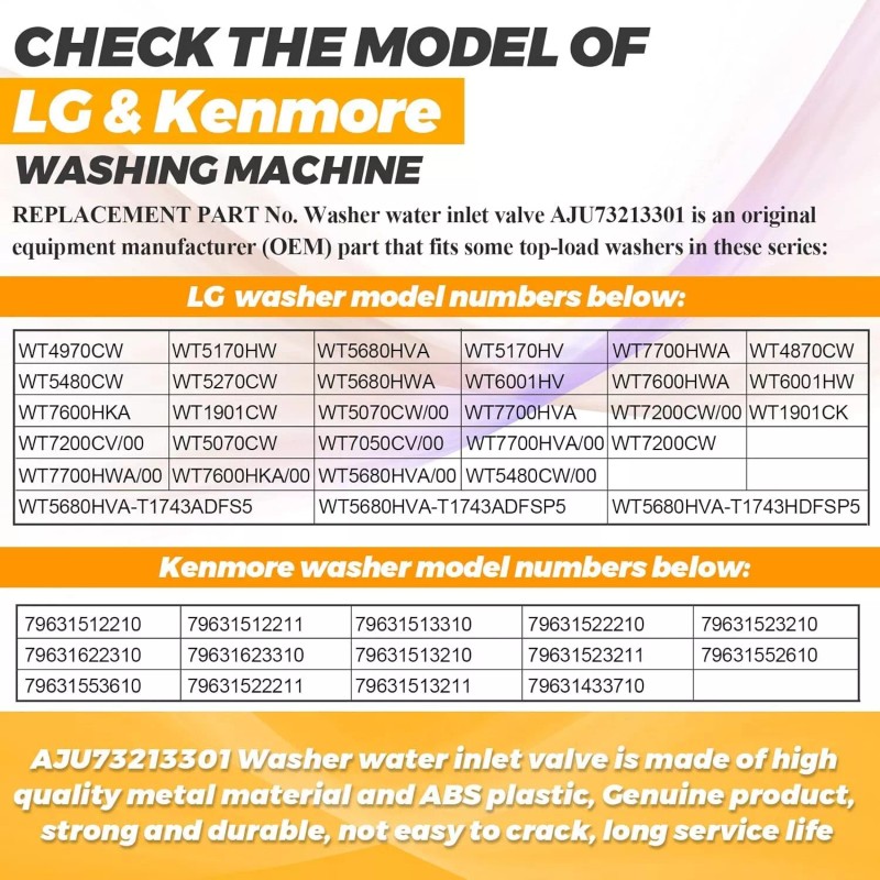 For LG,LG,Kenmore Washer Water Inlet Valve For LG WT5070CW WT4970CW