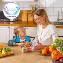 Snack Box Containers Set of 2-Reusable,100 Dissolvable Labels, 8 Adjustable Compartments, Dishwasher Safe, BPA-Free, Food Grade, Durable Design, PARENT TESTED PARENT APPROVED AWARD (2 Pack)(Clear)