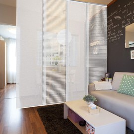 GoDear Design Deluxe Adjustable Sliding Panel Track Blind 45.8"- 86" W x 96" H, Extendable 4-Rail Track Vertical Blind, Trimmable Natural Woven Fabric, Hanging Room Divider, Semi-Sheer, Eclipse