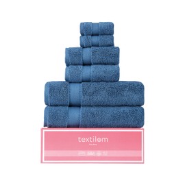 Textilom 100% Turkish Cotton 6 Pcs Bath Towel Set, Luxury Bath Towels for Bathroom, Soft & Absorbent Bathroom Towels Set ( 2 Bath Towels, 2 Hand Towels, 2 Washcloths )- Mid Blue
