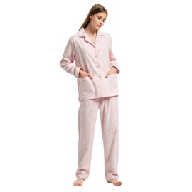 GLOBAL Women's Flannel Pajamas Set 100% Cotton PJs for Women Long Sleeve Button Drawstring Waist Warm Loungewear Sleepwear