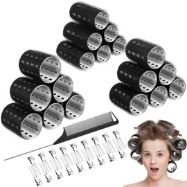 37 Pcs Aluminum Thermal Hair Rollers Set 3 Sizes Self Grip Hair Rollers 18 Pcs Duckbill Hair Clips, Comb Hairdressing Styling Tool, Random Color for Women, Men (Black, 1.1'', 1.57'', 1.97'')