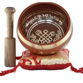 Color Singing Bowl Set with free stick and cushion by Nepalese Handicraft Zone (Red)