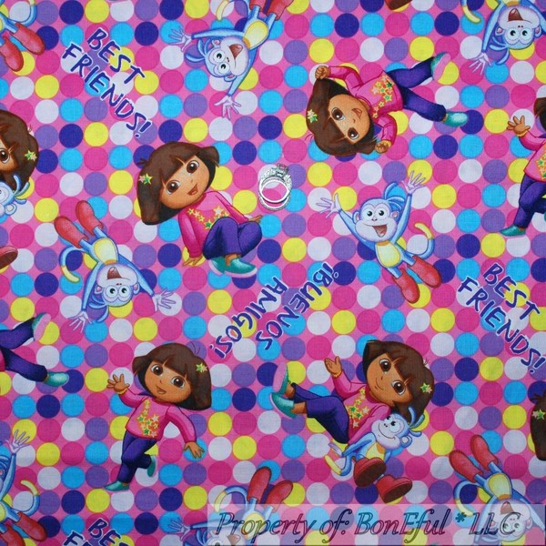 BonEful Fabric FQ Cotton Quilt Rainbow DORA Boots Monkey Dot GIRL Spanish Mexico