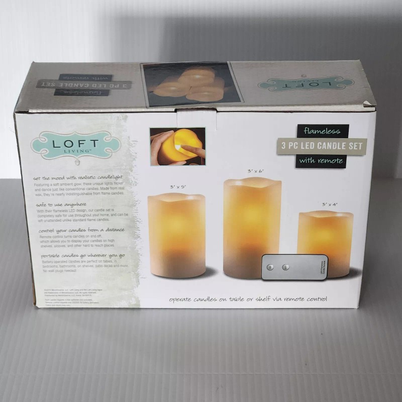 Loft Living 3-Piece LED Pillar Flameless Candle Set W/Wireless Remote