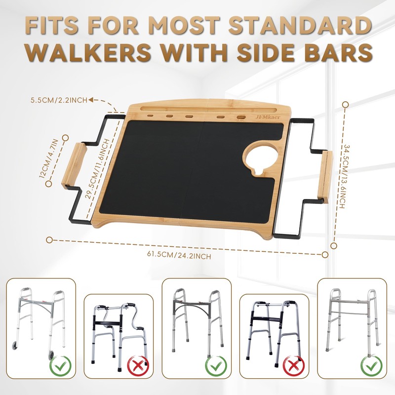 Walker Tray Table with Non-Slip Mat, Tray for Walkers for