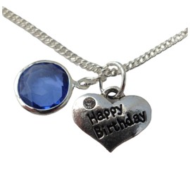Birthstone Silver Plated Necklace Happy Birthday Love Heart Gem Charm September Sapphire