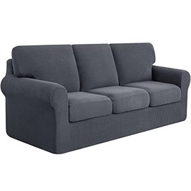 subrtex 7 Pieces Stretch Sofa Slipcover,Couch Cover for 3 Cushion Washable Sofa Cover with Individual Backrest Cushion Covers for Living Room(Sofa,Gray)