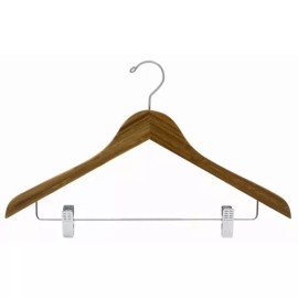 Only Hangers 17" Dark Bamboo Wooden Suit Hanger w/Clips (pack of 10)