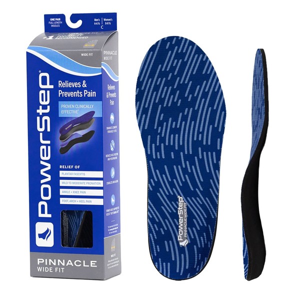 PowerStep Insoles, Pinnacle Wide, Wide Feet Arch Support Insole, Extra Wide Arch Support Orthotic For Women and Men, M4/W6