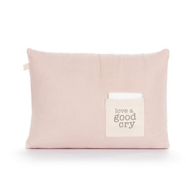 DEMDACO Love A Good Cry Tissue Holder Pocket 18 x 12 inch Soft Knit Cotton Polyester Blend Comfort Plush Throw Pillow, Rose Pink