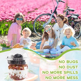 TOFLEN 12 oz Clear Plastic Yogurt Parfait Cups with Lids Disposable To Go Cereal Cups for Breakfast Snack Fruit, Veggies and Dips (50 Cups+Inserts+Sporks+Dome Lids)