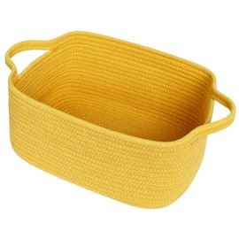 Cute Yellow Gift Basket, Woven Baskets for Gifts Empty, Cotton Rope Storage Bin for Organizing, Cat Dog Toy Box, Baby Nursery Organizer, Wicker Easter Basket with Handle, Yellow Room Decor