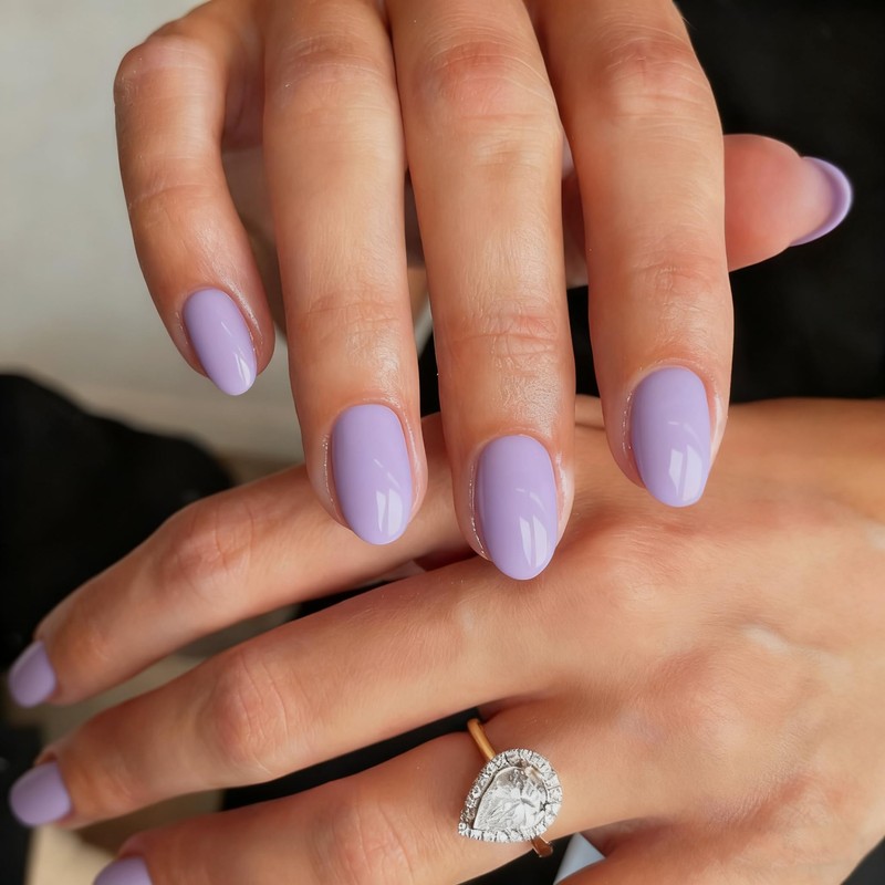 KQueenest Lavanda Purple Press On Uñas Cortas Ovaladas, Lila Acrílico