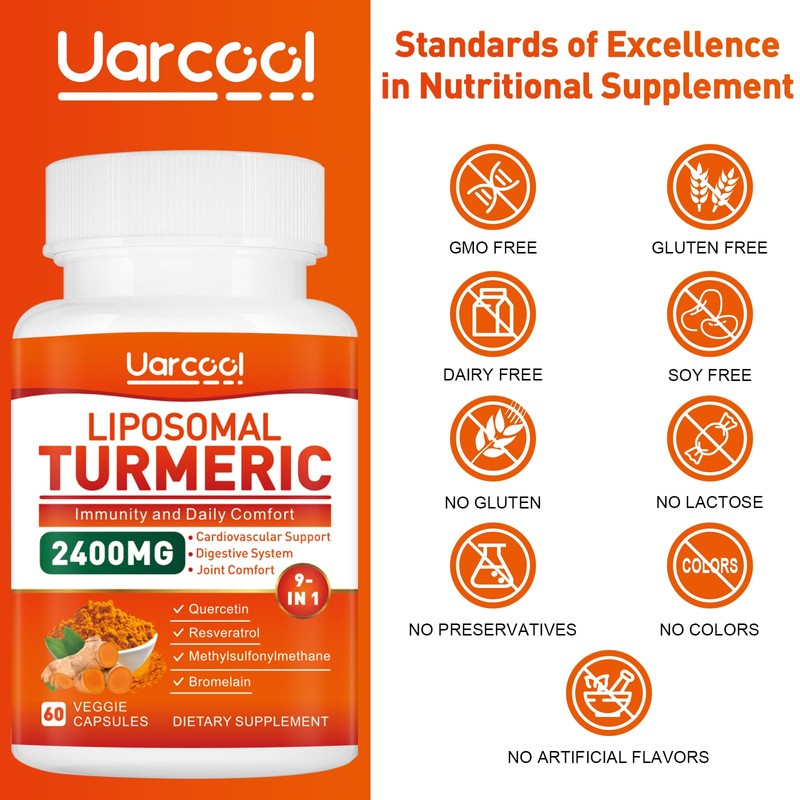 Uarcool Turmeric Curcumin Supplement 2400mg, with Black Pepper Extract for