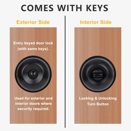 KONIGEEHRE 4 Pack Keyed Entry Door Knobs Matte Black Round Exterior/Interior Door Lock with Keys for Bedroom Bathroom, Hardwares & Instruction Included