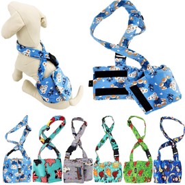 Dog Diaper for Male Boy Belly Band Reusable Washable with Suspenders Soft Fleece (Blue Bear, S: Waist 10" - 13")