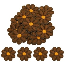 MECCANIXITY Flower Iron-on Patches Embroidered Sew Flower Patch Appliques Repair Patches for Clothing Repair Backpack Shoes Decoration 90x90mm/3.54x3.54" Pack of 15(Brown)