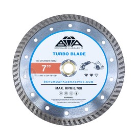 Benchmark Abrasives 7 Inch Hot Pressed Sintered Turbo Diamond Blade for Angle Grinder with Steel Core for Cutting Brick Ceramic Tile Granite Marble - 7” Circular Saw Concrete Masonry Brick