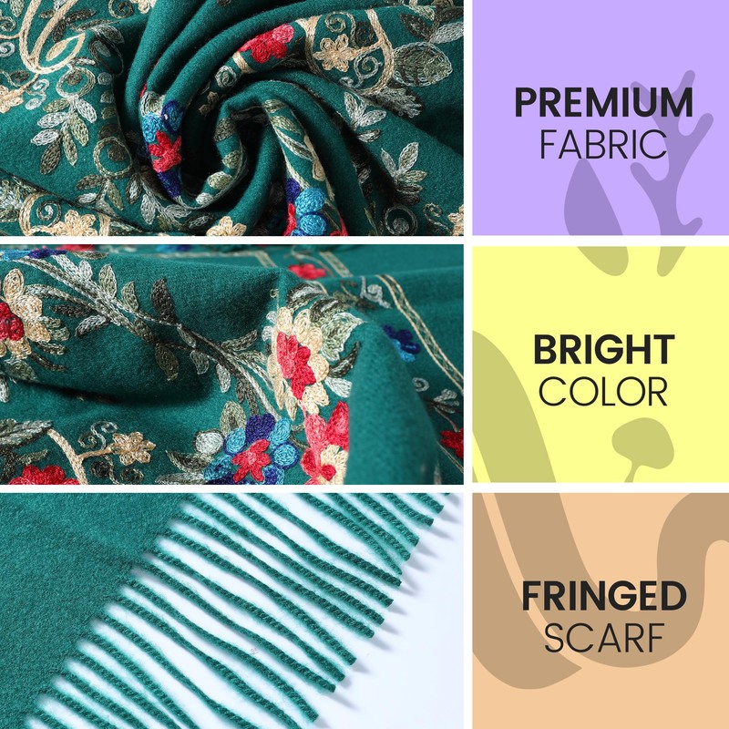 LUU MANLIC Women's Shawl Wrap Embroidered Tassel Scarf, Premium Quality,