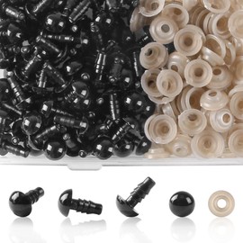 KAKULO - 100 ojos de seguridad de 8 mm, color negro, ojos de plástico con arandelas, para animales de peluche, amigurumis, ositos de ganchillo, fabricación de muñecas