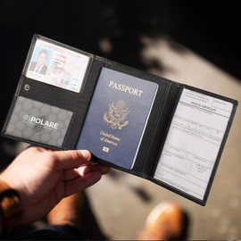 Polare Napa Leather Pilot Wallet Passport Holder RFID Blocking Tri-fold Travel Cover Document Organizer for Aviation Professionals (Black)