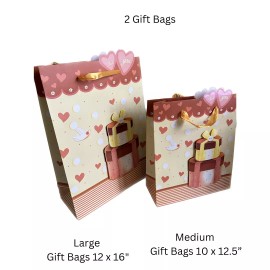 Madhatter 2 Gift Bags L & M Printed 3D w Handle Present Theme Thank You Special Easter