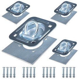 AYMMIC Recessed Tie Down D-Rings Anchor x 4Pack, 6,000 lb. Capacity, Bolt-on, with Backing Support Plates, for Flatbed Trailer/Truck, Great for Securing Equipment, Cargo and Other Loads