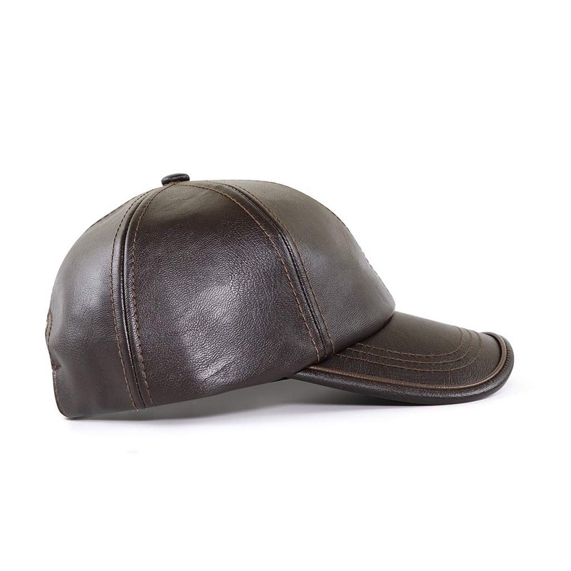 Ueither Men's Adjustable Baseball Cap PU Leather, dark brown