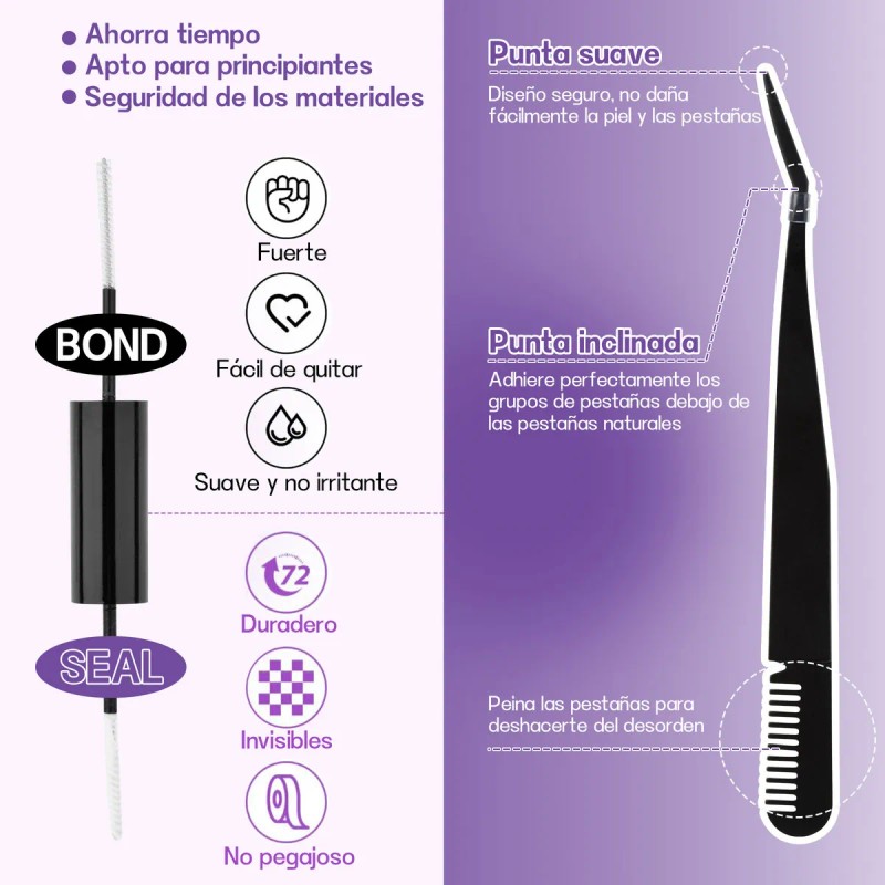 Kit De Extensión De Pestañas Postizas Diy 8-16mm Y Pegamento