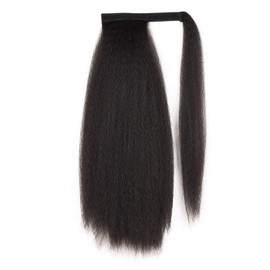 Long Afro Kinky Straight Ponytail Wrap Around Yaki Straight Pony Tails Extensions, Clip in Ponytail Extension, Magic Paste Ponytail for Black Women, Girls (#2 /dark brown)