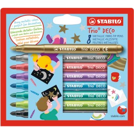 Metallic Felt-Tip Pen - STABILO Trio Deco - Pack of 8 - Assorted colours