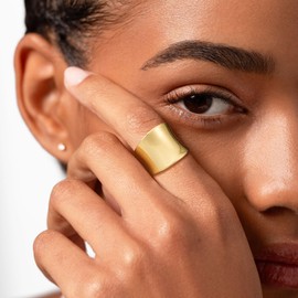 koperin Dainty 14k Gold Plated Wide Band Ring for Women Non Tarnish - Trendy Statement Chunky Thumb Knuckle Ring Size 5-11, 10, Gold Plated, No Gemstone