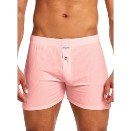 MIZOK Mens Soft Lounge Sleep Shorts Comfortable Ribbed Knit Pajama Cotton Shorts Pink M
