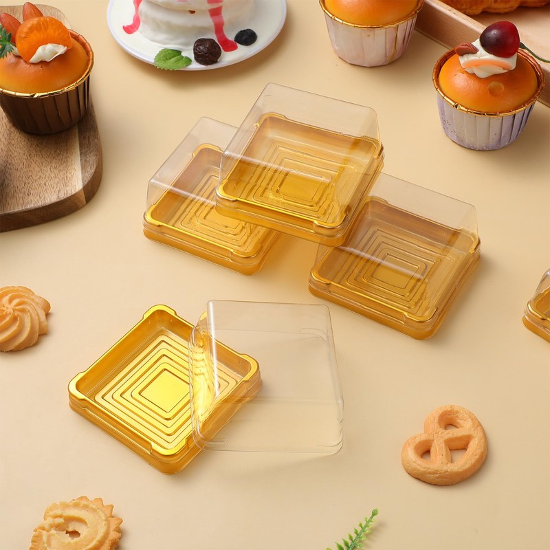 NIYANGLE 50 Pcs 3 Inch Mini Cake Box, Clear Plastic