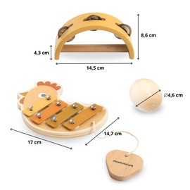 Mamabrum Instrument Set for Children Ages 12 Months + Tambourine, Rattles, Xylophone, Hen Theme, Educational Toy to Support Baby Manual and Sensory Development, Subtle Colours