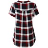 Odosalii Womens Zip Up Plaid Tunic Blouse Rolled Up Sleeve