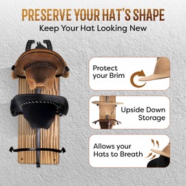 JACQ & JOE Cowboy Hat Holder-Solid Pine Wood Cowboy Hat Rack for Wall | Handcrafted Horseshoe Design Hat Hanger, Easy Wall Mount & Rustic Western Decor Hat Hook
