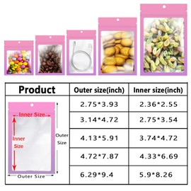YOTOZU 100-Pack Resealable Zipper Storage Bag Aluminium Foil Mylar Smell Bag Plastic Flat Clear Window Packaging Pouch for Party Favor Candy Jewelry Lip Gloss Gradient colour(Pink&Purple;5.90"x8.66")