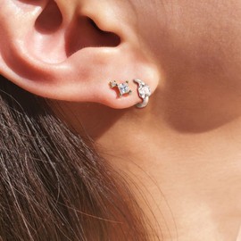 EVER FAITH Princess Cut Huggie Earrings Amethyst Purple Zirconia 925 Sterling Silver Birthstone Dainty Hoop Earrings Hoop Earrings for Women, Sterling Silver Cubic Zirconia, Cubic Zirconia