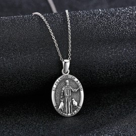 AXOMY St Francis Of Assisi Necklace 925 Sterling Silver St Francis Medal Patron Saint Of Animals Necklace Religious Amulets Jewelry Gifts for Men Women