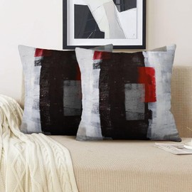 Alricc Throw Pillow Covers 18x18 (2 Pack) - Abstract Modern Home Art Decor - Decorative Pillows for Couch, Living Room & Bedroom - Red Black