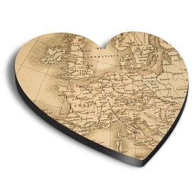 1x Heart MDF Magnet 6cm - Antique Style World Map Europe - Fridge Locker Office Whiteboard Toolbox #50101